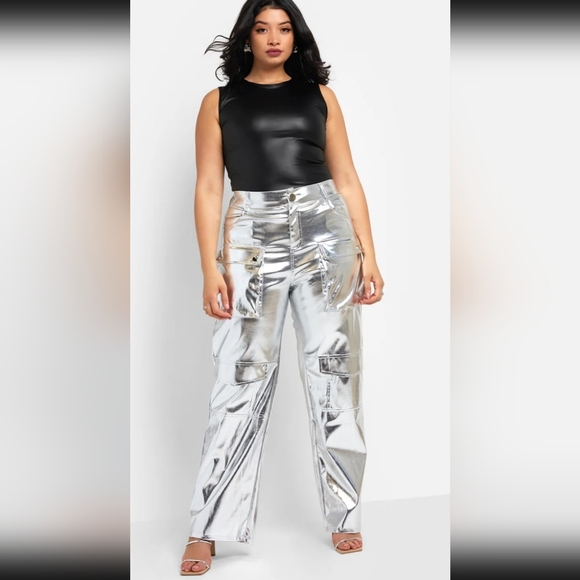 Rebdolls Metallic Wide Leg Cargo Pants - Picture 1 of 4